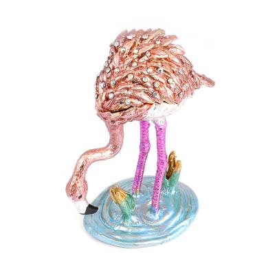 China Best Selling Fashionable Flamingo Trinket Box Ostrich Jewelry Gift Box Metal Jewelry Box for sale