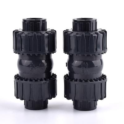 China Connect Faucet 20~63mm UPVC Double Check Valve Garden Irrigation Water Pipe Connector One Way Watering Ball Valve Aquarium Tube Joint for sale