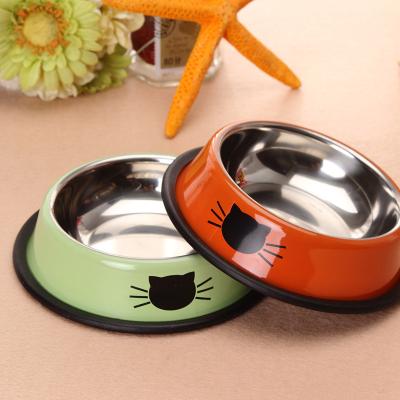 China Stainless Steel Edges Dog Thickened Viable Printed Rubber Pet Cat Feeder Bowl for sale