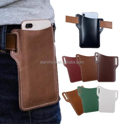 China Universal Western Genuine Leather Cell Phone Case Cowhide Case Sheath With Belt Hole for sale