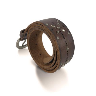 China Hollow out and rivets fashion mens leather belt classic dress belt genuine cowhide leather wholesale for sale