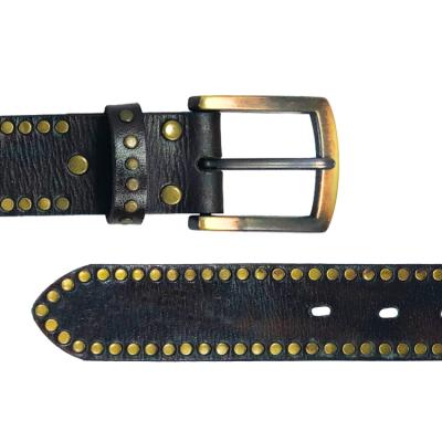 China Punk Rock Luxury Belt Rivet Pin Buckle Genuine Leather Men Women Handcrafted Belt for sale