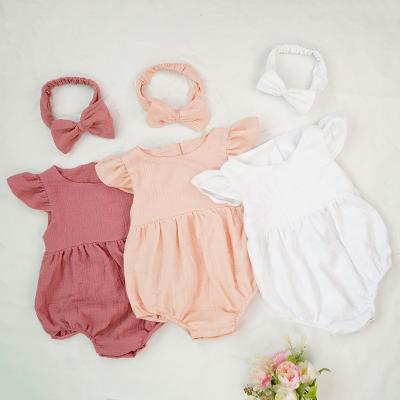 China Cute 100% Cotton 100% Cotton Baby Clothes Plain Overalls Baby Romper Newborn Baby Clothes With Headband Set for sale