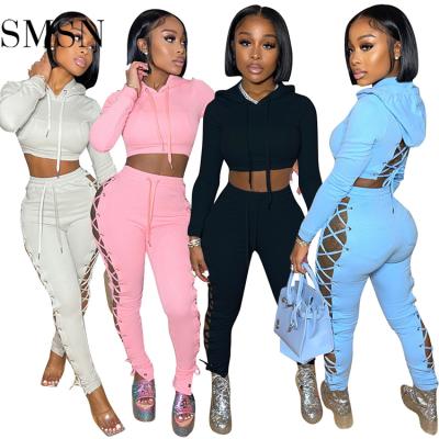 China Z108017 women's fashion clothing solid color two-piece set anti-pilling sweatershirt and pants cultivate 2-piece main set for sale