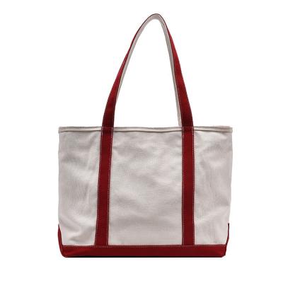 China Wholesale Women's Handled Tote Bag Leather Straps Canvas Bag With Zipper Ladies Shoulder Bag for sale