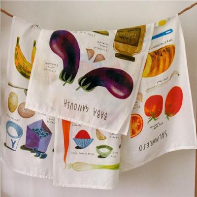 China Hot Selling Digital Printing Cotton Linen Disposable Tea Towel Set Hanging Waffle Customized Printed Kitchen Towel for sale