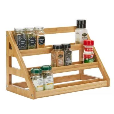 China Sustainable Factory Directly Sell Sustainable Three-Layer Bamboo Counter Rack Seasoning Storage Cabinets Spice Rack for sale