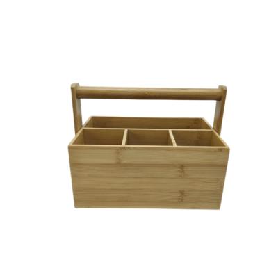 China Factory Sustainable Supply Customized Logo Bamboo Utensils Holder Desk Organizer Storage Box for sale