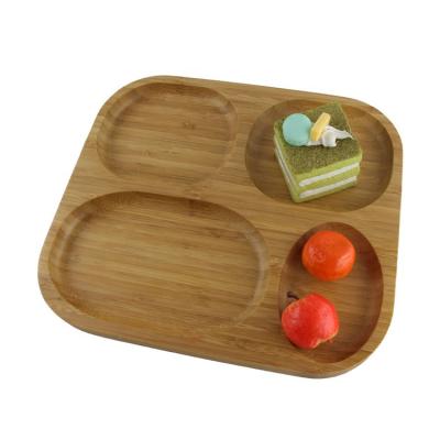 China Kitchen High Quality Natural Bamboo Color Slot Square Around Tray Lunch Snacks Tea Plates for sale