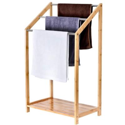 China Fashion Wholesale Modern Natural Wood Bamboo Towel Rack Poolside Rack For Bathrooms for sale