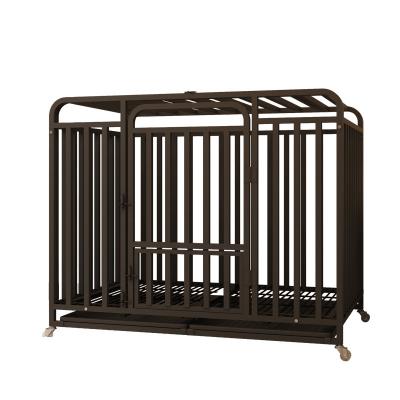 China Heavy Duty Metal Dog Cage w/Floor Metal Pet Cages Facilities Open Top Stocked With Grid, Casters & Tray for sale