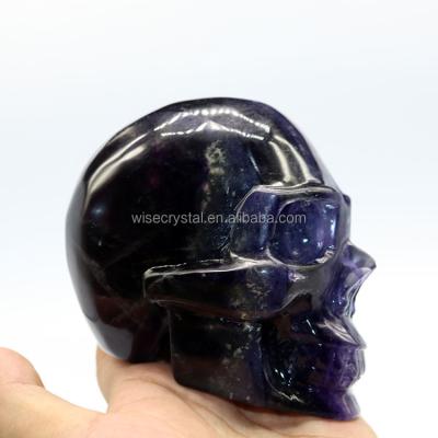 China Large Quality Europe Natural Quartz Healing Quartz Fluorite Realistic Life Size Crystal Skulls for sale