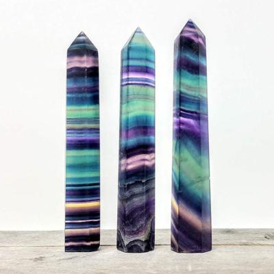 China Europe Engraving Carving Type Crystal Obelisk Crystal Terminated Point Rainbow Fluorite Crystal Point for sale