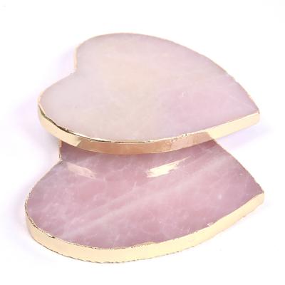 China Sustainable Natural Healing Stone Heart Round Square Shaped Rose Quartz Crystal Coaster for sale