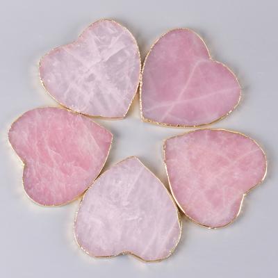 China Viable Natural Protection Rose Quartz Crystal Coaster from Crystal Pink Platter Slices Tea Cup for sale