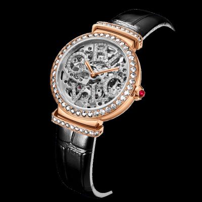 China Luminous Custom Luxury Automatic Women Stainless Steel Tourbillon Movement Fashion Leather Strap Mechanical Hands Wrist Watches for sale