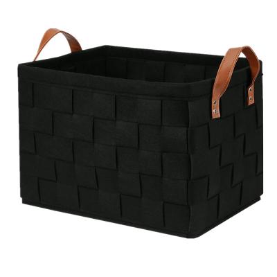 China Sustainable Hand - Woven Foldable Felt Laundry Basket Storage Handle for sale