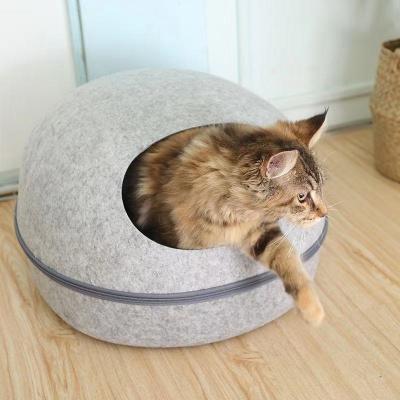 China Hot-selling Breathable Felt Cat Pet Nest Eggshell Partly Enclosed Felt Shape Four Season Universal Felt Cat Nest for sale