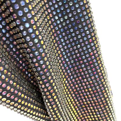 China Custom Flatback S590 2mm Spandex Promotion Soft And Easy To Work Fashion Stretch Dress Hotfix Rhinestone Fabric for sale