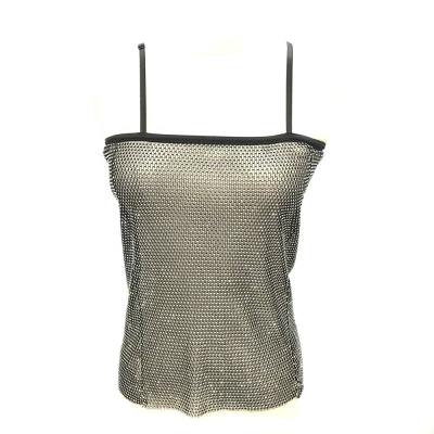 China S508 Women Breathable Mesh Tank Tops Fishnet See Through Hollow Halter Rhinestone Cover Up Crop Top For Festivals Rave Clubwear for sale