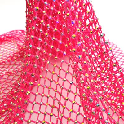 China Flatback S137 diamante SS10 50cm*150cm mesh fabric neon color elastic fabric rhinestone crystal mesh for making fabric decoration for sale