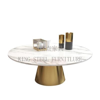 China (Size)2021 New Modern Design Gold Metal Adjustable White Marble Coffee Tables Set For Living Room Round Center Table Hotel Furniture for sale