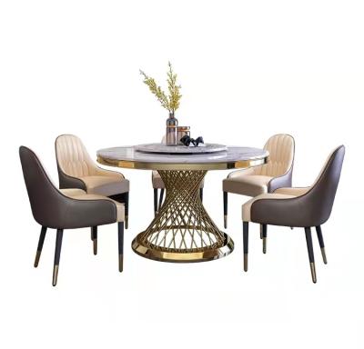 China Foshan Dining Table Furniture Sets 6 Adjustable Modern Gold White Marble Steel Chairs OEM(Size) OEM Customized Style Packing for sale