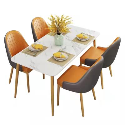 China (Size)Adjustable Modern Furniture Gold Dinner Room Table And Chairs Marble Top Dining Table Set Metal Stainless Steel Frame OEM Foshan Furniture for sale