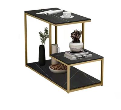 China Modern New Design Sofa Side Table Golden Marble Stainless Steel End Table Three-Layer Shelf (Height) Adjustable For Living Room Sofa Center Table for sale