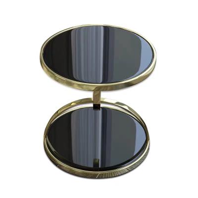 China (Size)2021 New Design Adjustable Modern Black Glass Mirrored Corner Tables And Two Stainless Steel Metal Bottom Elegant And Simple Golden Frames for sale