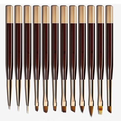 China NAIL New Arrival 3D Metal Brushes Brown Color Nail Art Brush Sets Acrylic Nail Painting Tool for sale