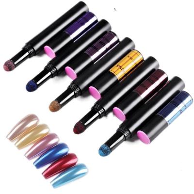 China Professional Magic Powder Pen For Diy Nail Art Dye Pigment Mirror Powder Air Cushion New Beauty Nail Design for sale