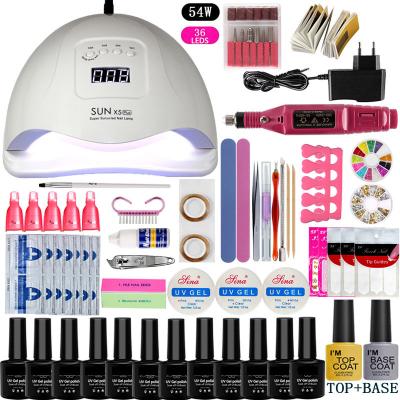 China Professional Beauty Brush Gel Nail Polish Kit With Top Arts Art Decorations Manicure Tools UV Light 120W Nail Dryer Base Coat Nail Starter for sale