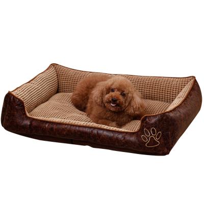 China Breathable Blue Luxury Washing Machine Paw Printing Fleece Bolster Comfortable Dog Pet Bed for sale