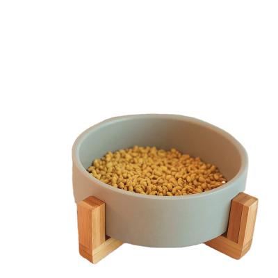 China Viable Manufacturer Wholesale Multi Colors Wooden Frame Ceramic Pet Cat Dog Bowl for sale