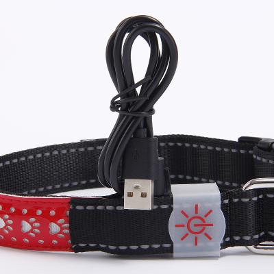 China 2021 new personalized leather led luminous pet collar USB charging luminous collar supports customization for sale