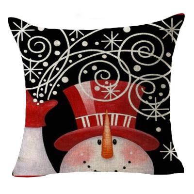 China 2021 Viable Printed Black Pillowcase Sofa Linen Pillow Covers Christmas Merry Christmas Snowman Decoration Cushion Cover for sale