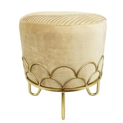 China Storage Modern Luxury Elegant Nordic Foot Stool Sofa Gold stainless steel legs Round Velvet Small Ottoman Stool for sale