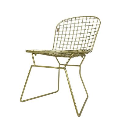 China Foldable Creative wholesale home furniture restaurant golden metal wire dining leisure chair for cafe for sale