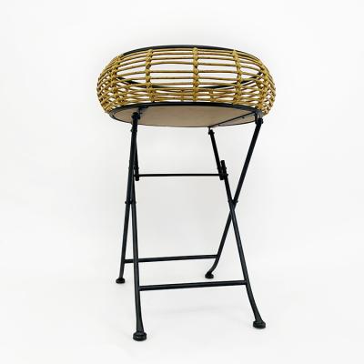 China Durable Outdoor Furniture Garden Tavern Metal Rattan Folding Side Table Wrought Iron Coffee Table for sale