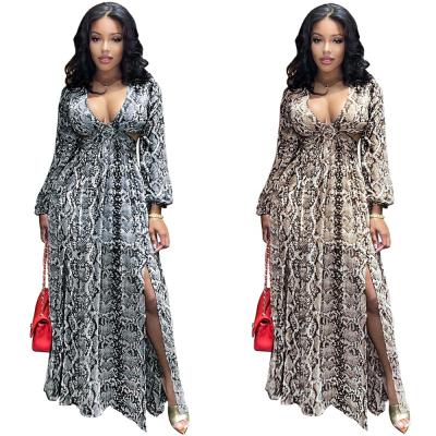 China Hot Sale Anti-Static Beach Split Snakeskin Dresses Women Lady Elegant Casual Dress Party for sale