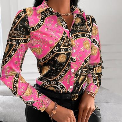 China Anti-pilling Yinien 2022 latest spring designs wholesale casual shirt floral print ladies full sleeve tops for female mujer for sale