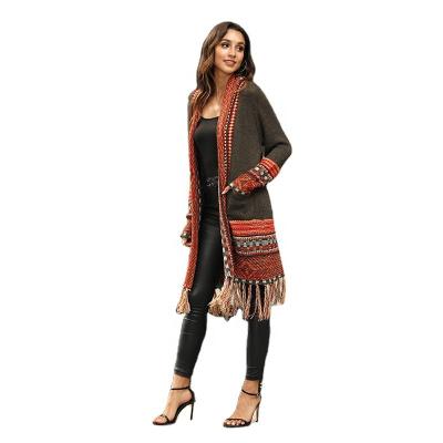 China 2021 Wholesale QUICK DRY Winter Women's Cardigan Front Bohemian Cardigan Knit Sweater Fringe Aztec Tribal Coat Oversized Cardigan for sale