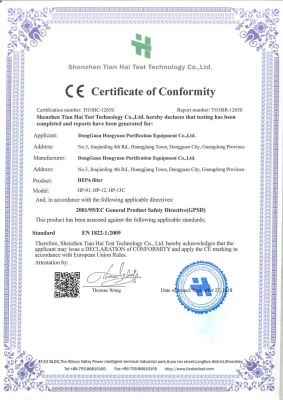 CE - Dongguan Hongyuan Purification Equipment Co., Ltd.