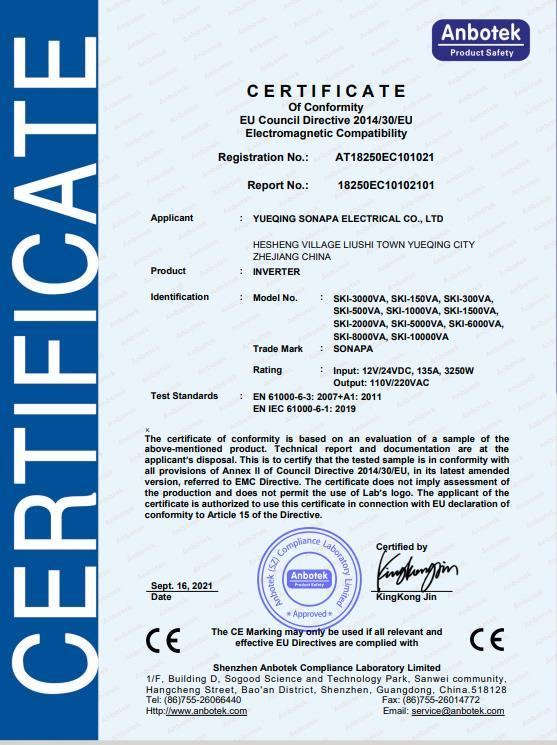 CE - Yueqing Sonapa Electrical Co., Ltd.