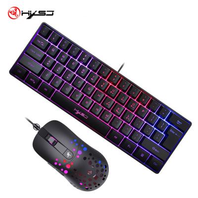 China New HXSJ Mini 61Keys Membrane Keyboard and Mouse Set 8000DPI RGB Waterproof Cable Adjustable Lighting for PC Notebook for sale