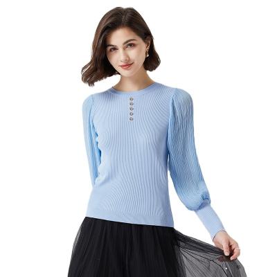 China New Chiffon Women's Falling Chiffon Sweater Knitwear T-shirt Spats Lantern Sleeve With Thin Temperament Commuter Spats for sale