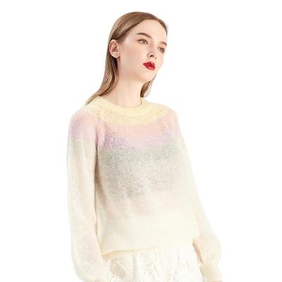 China Spring Autumn Thick O-Neck Long Sleeves Short Style Thin Women's Mohair Pullovers Rainbow Color Knitted Woolen Sweater for sale