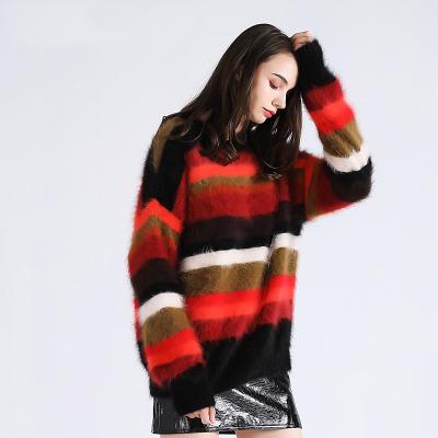 China Autumn Winter Women Bunny Angora Sweaters Thick Knitting Sweater With O-NECK Keep Warm Loose Fir Rainbow for sale