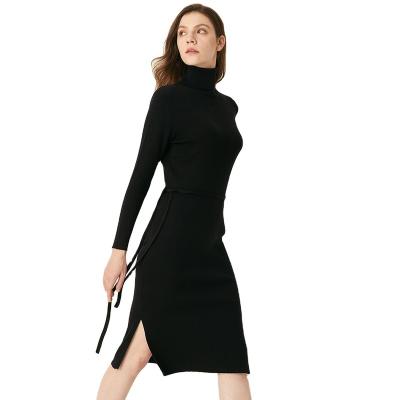 China New Viable Black Lapel Knitted Dress Belt Split Slim Knitted Skirt for sale